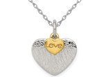Sterling Silver Textured LOVE Heart Pendant Necklace with Chain